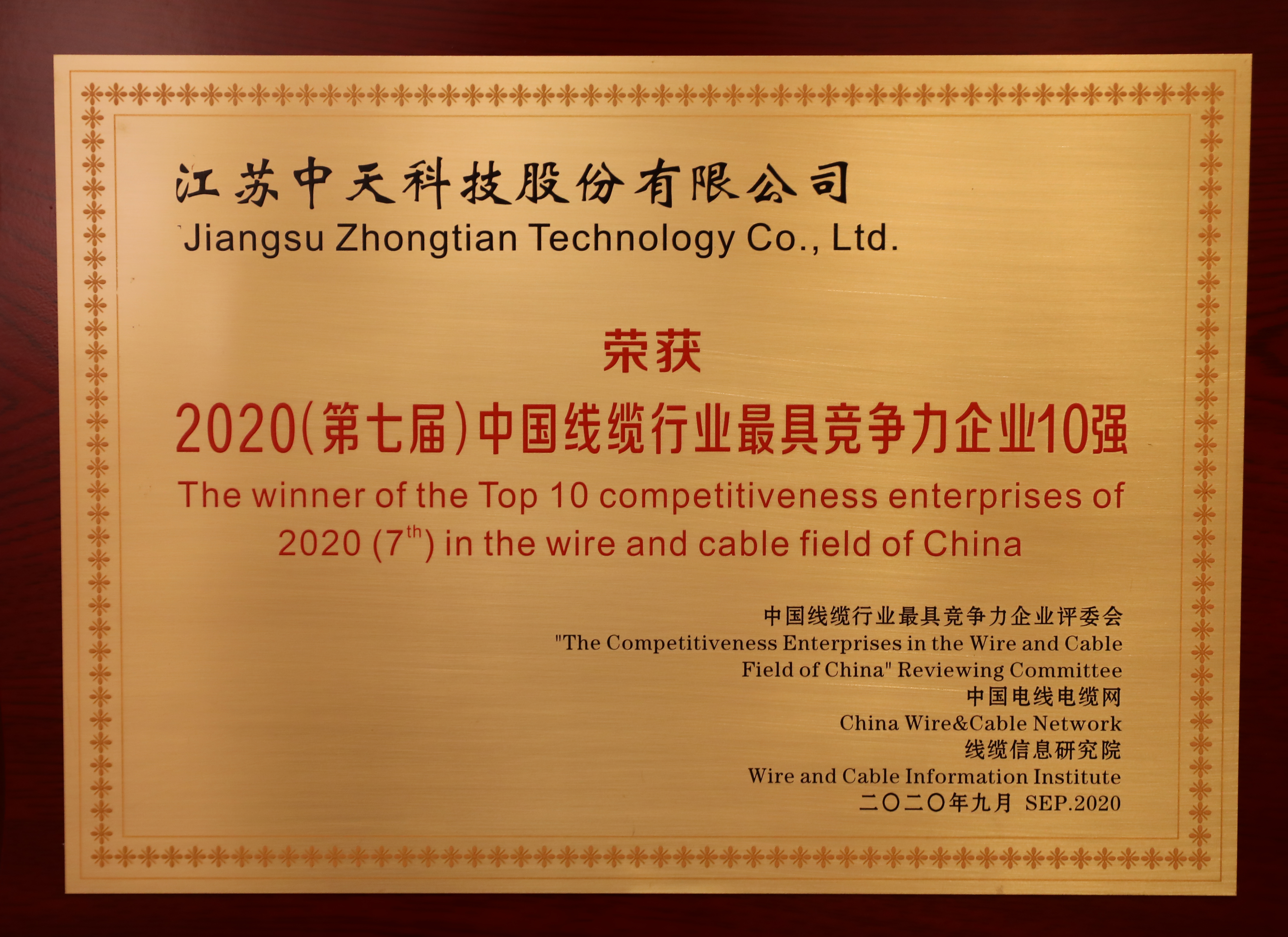 2020中国线缆行业最具竞争力企业10强